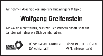 Traueranzeige von Wolfgang Greifenstein von Pegnitz-Zeitung